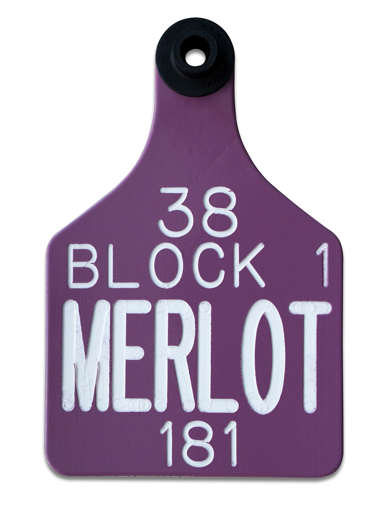 Vineyard tag purple and white in color.  
