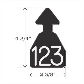 Black and white arrowhead shaped ID Tag for any size cattle. Installs with the Ritchey Arrowhead Installing Tool. These tags can be used for a variety of identification purposes. Product Dimensions – Height: 4 3/4″, Width: 2 3/8″.