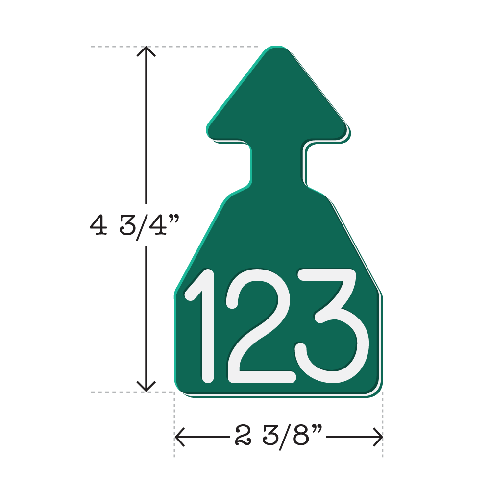 Green and white arrowhead shaped ID Tag for any size cattle. Installs with the Ritchey Arrowhead Installing Tool. These tags can be used for a variety of identification purposes. Product Dimensions – Height: 4 3/4″, Width: 2 3/8″.