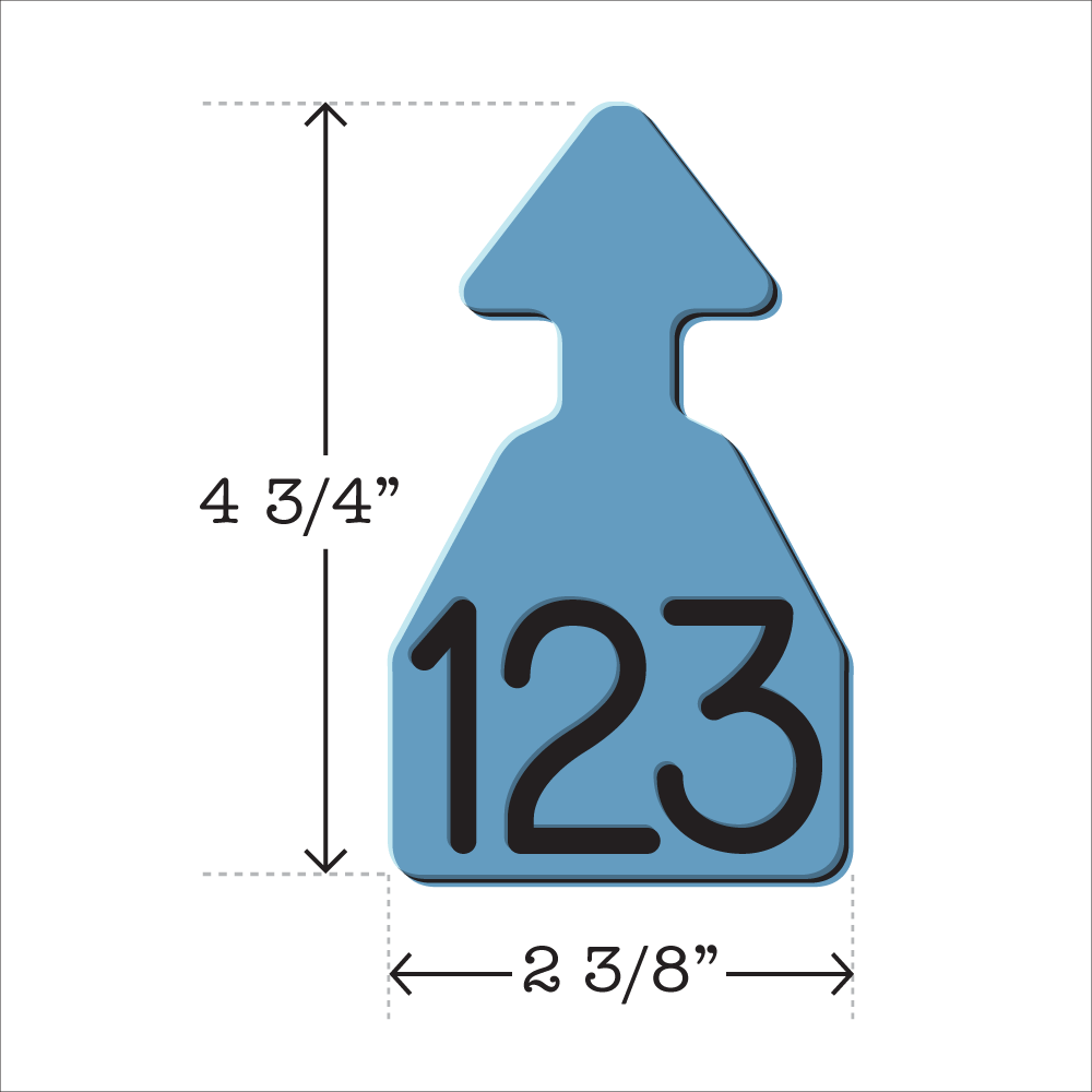 Light blue and black arrowhead shaped ID Tag for any size cattle. Installs with the Ritchey Arrowhead Installing Tool. These tags can be used for a variety of identification purposes. Product Dimensions – Height: 4 3/4″, Width: 2 3/8″.