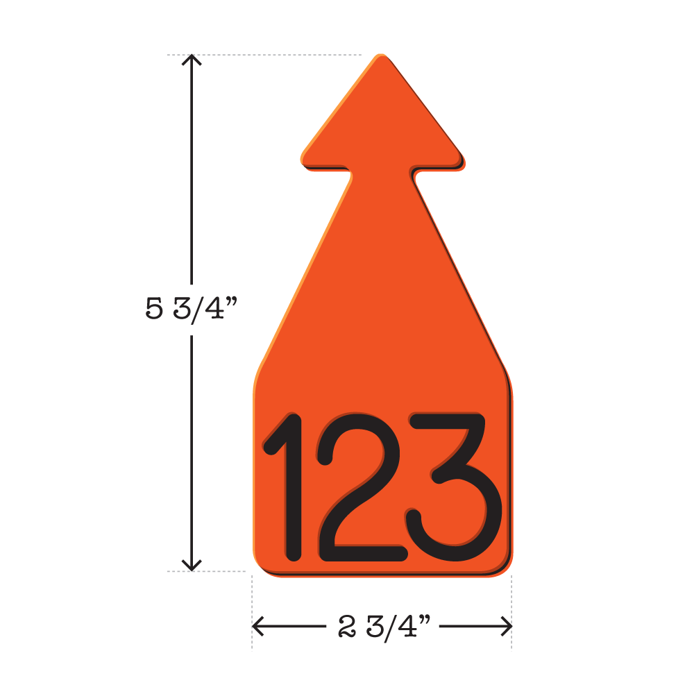 Orange and black arrowhead shaped customized cattle ear tag