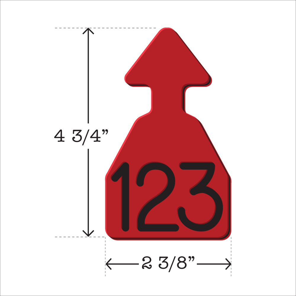 Red and black arrowhead shaped ID Tag for any size cattle. Installs with the Ritchey Arrowhead Installing Tool. These tags can be used for a variety of identification purposes. Product Dimensions – Height: 4 3/4″, Width: 2 3/8″.
