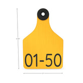 PRE-NUMBERED yellow and black cow ear tag 01-50