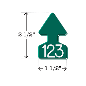 Dark Green and White arrowhead shaped ID Tag ideal for calves and small livestock. Installs with the Ritchey Arrowhead Installing Tool. These tags can be used for a variety of identification purposes. Product Dimensions – Height: 2 1/2″, Width: 1 1/2″.