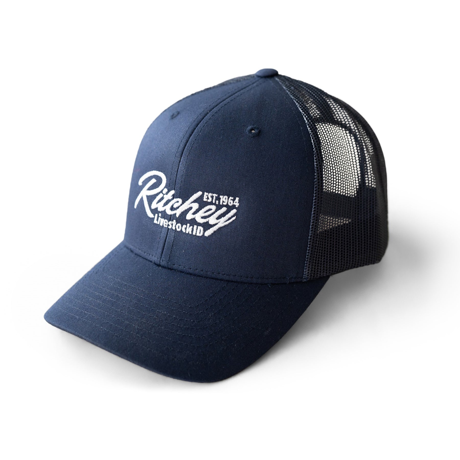 Navy blue Ritchey Livestock hat with white lettering