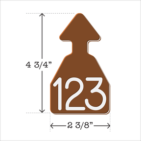Brown and white arrowhead shaped ID Tag for any size cattle. Installs with the Ritchey Arrowhead Installing Tool. These tags can be used for a variety of identification purposes. Product Dimensions – Height: 4 3/4″, Width: 2 3/8″.