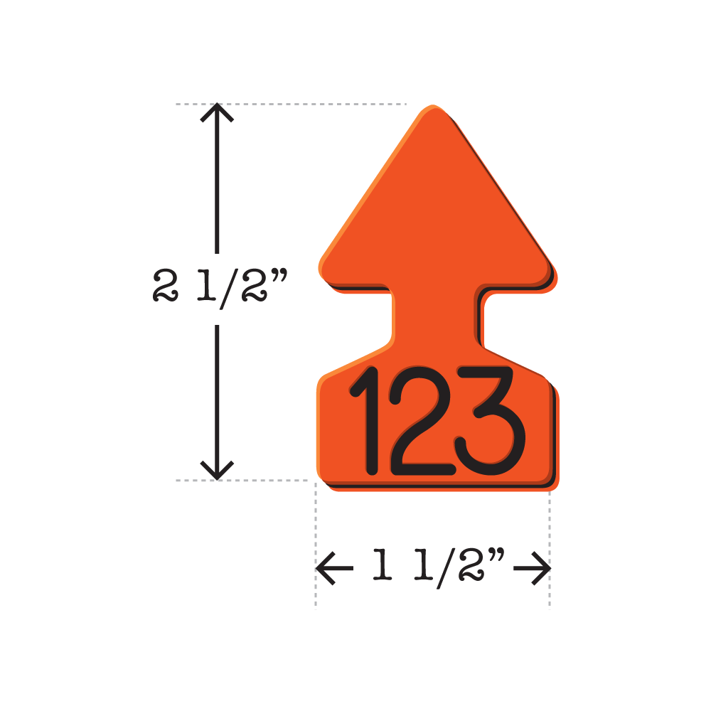 Orange and black arrowhead shaped ID Tag ideal for calves and small livestock. Installs with the Ritchey Arrowhead Installing Tool. These tags can be used for a variety of identification purposes. Product Dimensions – Height: 2 1/2″, Width: 1 1/2″.