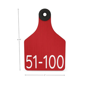 PRE-NUMBERED red and white cow ear tag 51-100