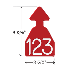 Red and white arrowhead shaped ID Tag for any size cattle. Installs with the Ritchey Arrowhead Installing Tool. These tags can be used for a variety of identification purposes. Product Dimensions – Height: 4 3/4″, Width: 2 3/8″.