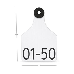 PRE-NUMBERED white and black cow ear tag 01-50