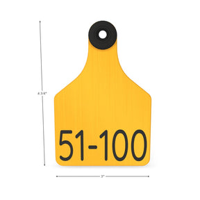 PRE-NUMBERED yellow and black cow ear tag 51-100