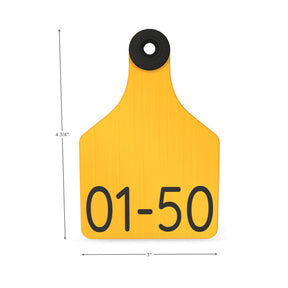 PRE-NUMBERED yellow and black cow ear tag 01-50