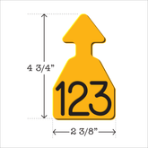 Yellow and black arrowhead shaped ID Tag for any size cattle. Installs with the Ritchey Arrowhead Installing Tool. These tags can be used for a variety of identification purposes. Product Dimensions – Height: 4 3/4″, Width: 2 3/8″.