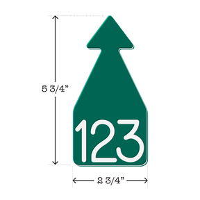  Green and white arrowhead shaped ID Tag for mature beef and dairy cattle. Installs with the Ritchey Arrowhead Installing Tool. These tags can be used for a variety of identification purposes. Product Dimensions – Height: 5 3/4″, Width: 2 3/4″.