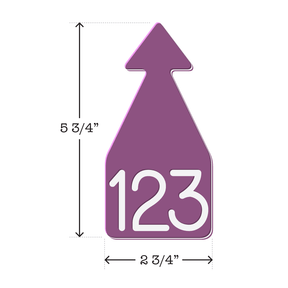  Light purple and white arrowhead shaped ID Tag for mature beef and dairy cattle. Installs with the Ritchey Arrowhead Installing Tool. These tags can be used for a variety of identification purposes. Product Dimensions – Height: 5 3/4″, Width: 2 3/4″.