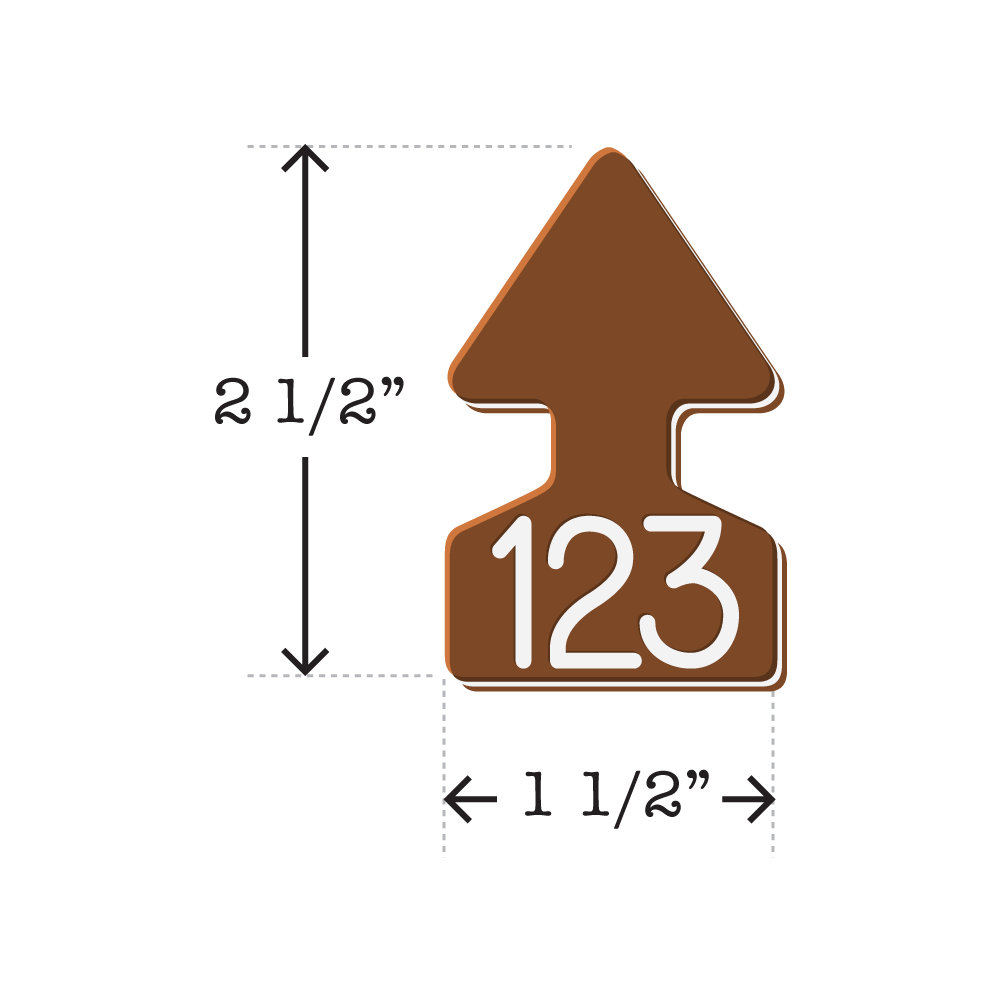 Brown and White arrowhead shaped ID Tag ideal for calves and small livestock. Installs with the Ritchey Arrowhead Installing Tool. These tags can be used for a variety of identification purposes. Product Dimensions – Height: 2 1/2″, Width: 1 1/2″.