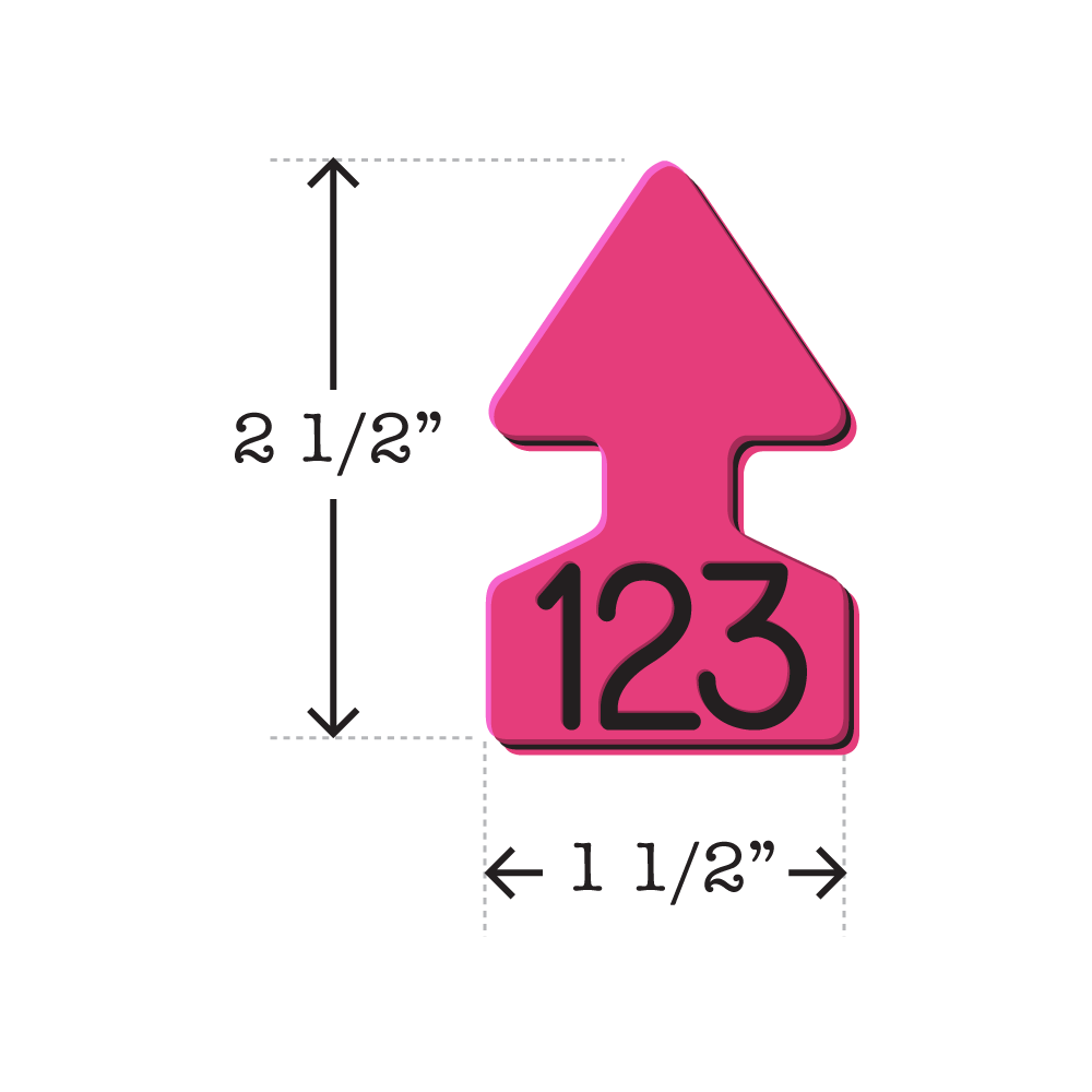 Pink and black arrowhead shaped ID Tag ideal for calves and small livestock. Installs with the Ritchey Arrowhead Installing Tool. These tags can be used for a variety of identification purposes. Product Dimensions – Height: 2 1/2″, Width: 1 1/2″.