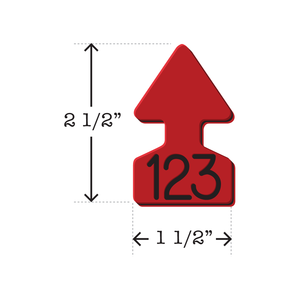 Red and black arrowhead shaped ID Tag ideal for calves and small livestock. Installs with the Ritchey Arrowhead Installing Tool. These tags can be used for a variety of identification purposes. Product Dimensions – Height: 2 1/2″, Width: 1 1/2″.