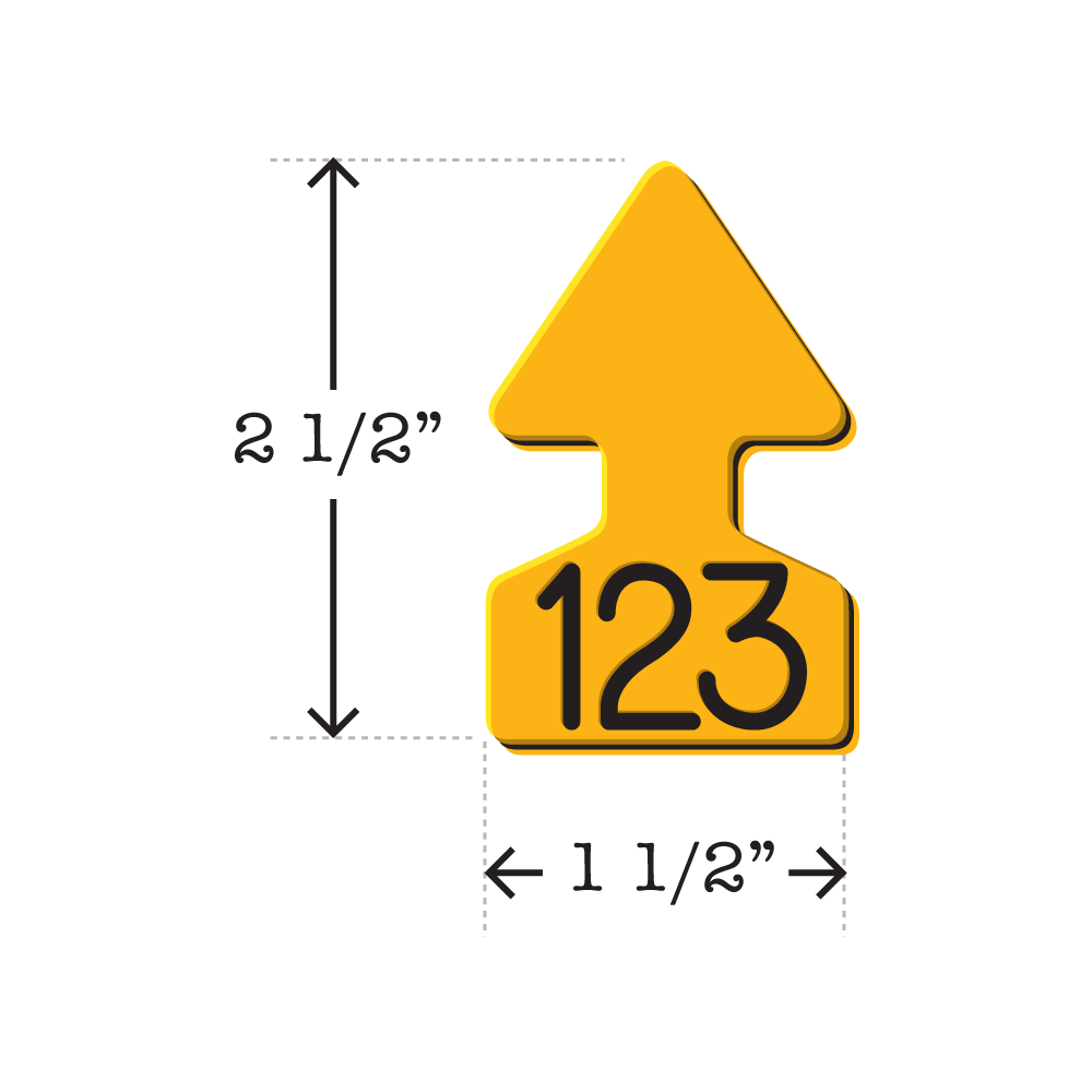 Yellow and black arrowhead shaped ID Tag ideal for calves and small livestock. Installs with the Ritchey Arrowhead Installing Tool. These tags can be used for a variety of identification purposes. Product Dimensions – Height: 2 1/2″, Width: 1 1/2″.