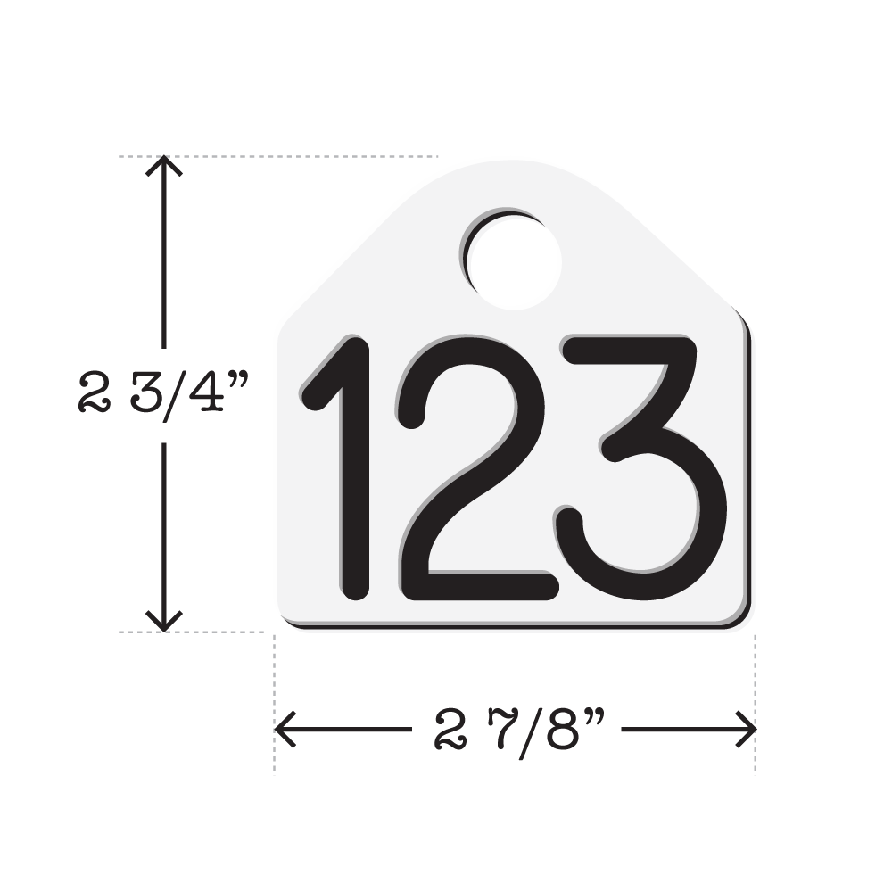 White and Black 2 3/4" x 2 7/8" dual-colored neck chain tag with center hole in it. Tag is often used to identify dairy cattle but is also used by U.S. government agencies to track and identify wildlife.